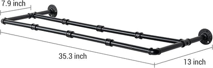 MyGift Industrial Matte Black Metal Pipe Hanging Shoe and Boot Rack Organizer Shelf, Wall Mounted Space Saving Footwear Storage Shelves for Closet, Mudroom, Entryway, Set of 2, Holds 8 Pairs