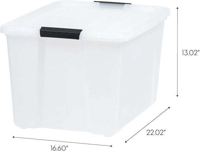 53 Qt. Plastic Storage Bins with Lids, White, Latching, Stackable, Totes