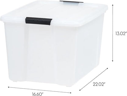 53 Qt. Plastic Storage Bins with Lids, White, Latching, Stackable, Totes