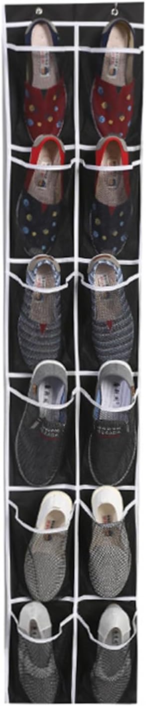 Over The Narrow Door Shoe Organizer With 12 Pockets Hanging Closet Door Space Saving Hanging Shoe Holder For Maximizing Shoe Storage(Black), 168x30cm