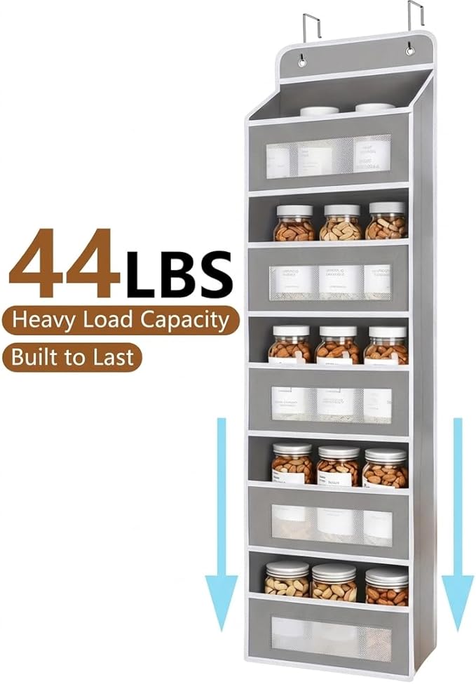 MIMONTALVOSHOP Over the Door Hanging Organizer, 5 Pockets, Gray, 44 LBS Capacity, 43.31x11.81in, for Pantry, Bathroom, Bedroom