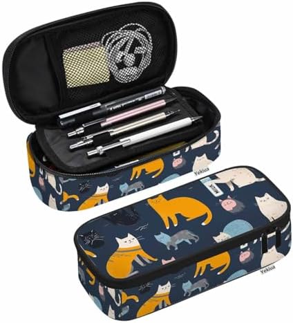 Yekiua Kittens Pen Bag Cute Different Creative Childish Cats Large Pencil Case Big Capacity Pencil Pouch Pencil Holder Colorful by Yekiua