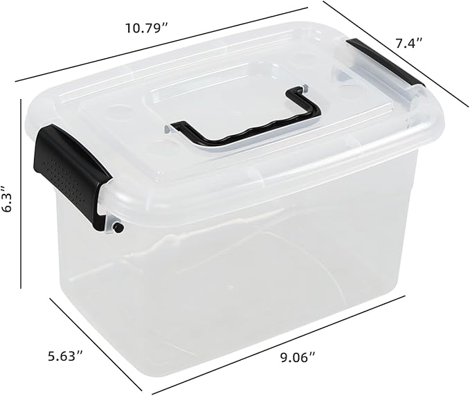 6-Pack 5 Quart Clear Plastic Storage Box, Small Latching Storage Bin with Handle