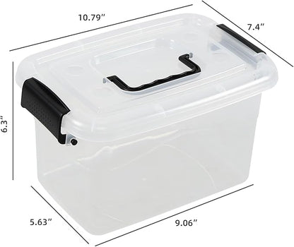 6-Pack 5 Quart Clear Plastic Storage Box, Small Latching Storage Bin with Handle