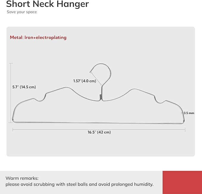 20 Pack Heavy Duty Metal Steel Wire Clothes Hanger, Ultra Slim & Short Neck Hanger,Space Saving Durable Non-Slip Felt Hangers, Closet Organizer for Home Dorm Laundry (Silver)