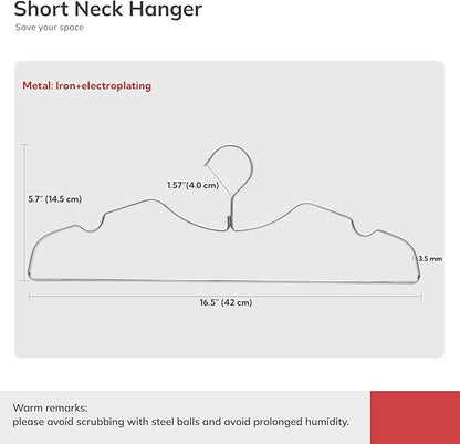 20 Pack Heavy Duty Metal Steel Wire Clothes Hanger, Ultra Slim & Short Neck Hanger,Space Saving Durable Non-Slip Felt Hangers, Closet Organizer for Home Dorm Laundry (Silver)