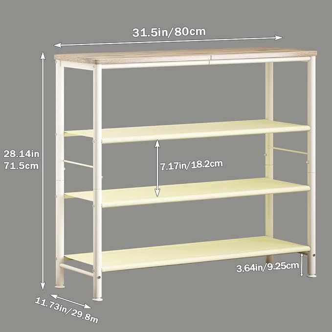 INGIORDAR Shoe Rack Organizer 5 Tier Metal Organizer Shelf with Industrial MDF Board and Layer Fabric for Entryway Closet Bedroom Living Room Garage (White, 4 Tier)