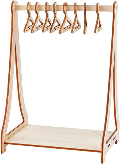 SUPERFINDINGS 32 Holes Wood Miniature Hangers and Clothes Rack Earring Hanger Rack with 8 Mini Hangers Tabletop Jewelry Display Stand for Jewelry Display Supplies, 15.5x10x21.6cm