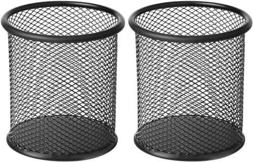 2 Pack Mesh Metal Pen Holder for Desk, 3.54×3.85IN Pencil Holder Workspace Organizers for School Office- Desk Accessories & Storage Products, Black by Unknown