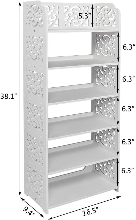 6 Tier Wood-Plastic Board Shoe Racks,Narrow Vertical Shoes Rack,Freestanding Shoe Organizer Shelf,Shoe Rack Storage Organizer,with Shelves,for Closet, Entryway, Front Door Entrance, Hallway (White)