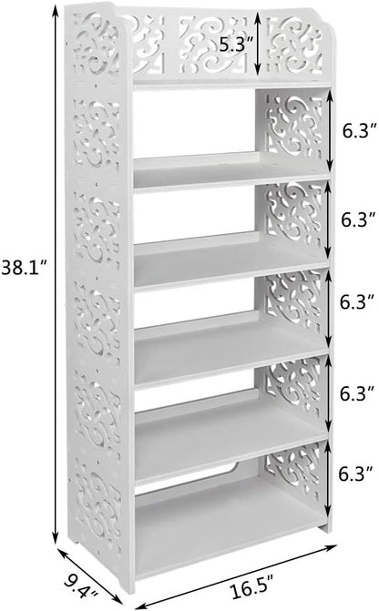 6 Tier Wood-Plastic Board Shoe Racks,Narrow Vertical Shoes Rack,Freestanding Shoe Organizer Shelf,Shoe Rack Storage Organizer,with Shelves,for Closet, Entryway, Front Door Entrance, Hallway (White)