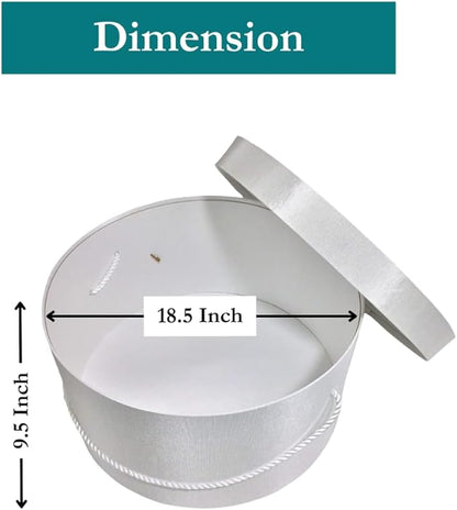 Sarah's Hat Boxes Classic White Hat Box – 18.5" x 9.5" (Dia. x Ht.) Handmade in USA – Odorless Non-Toxic Adhesive, Cording Handle – Premium Storage for Hats & Accessories