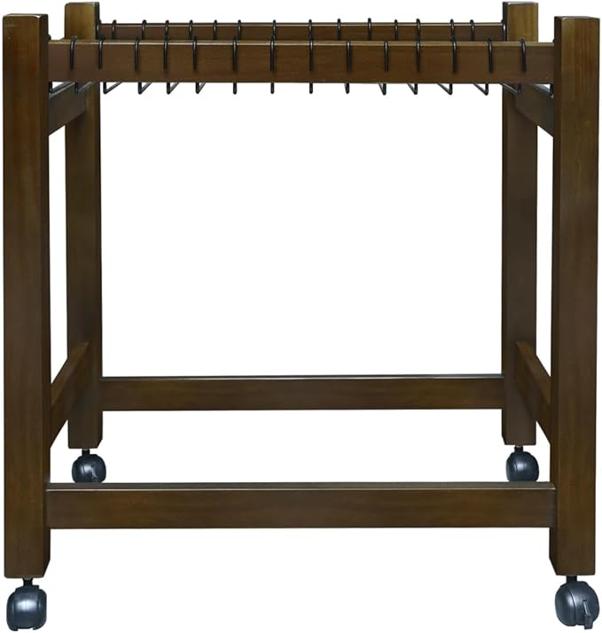 Wooden Rolling Pants Trolley with 16 Hangers