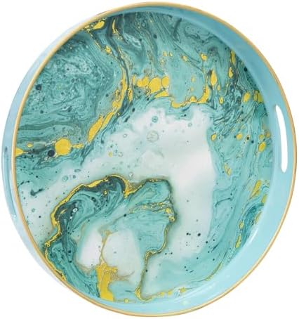 MAONAME Plastic Serving Tray with Handles, 13" Green Round Decorative Tray by MAONAME
