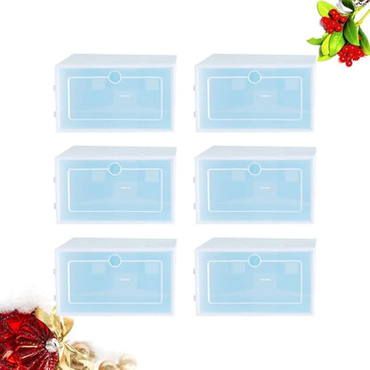 OSALADI 6PCS Transparent Stackable Shoe Boxes Thicken Plastic Storage Containers with Doors for Closet Entryway and Small Item Organization S Blue