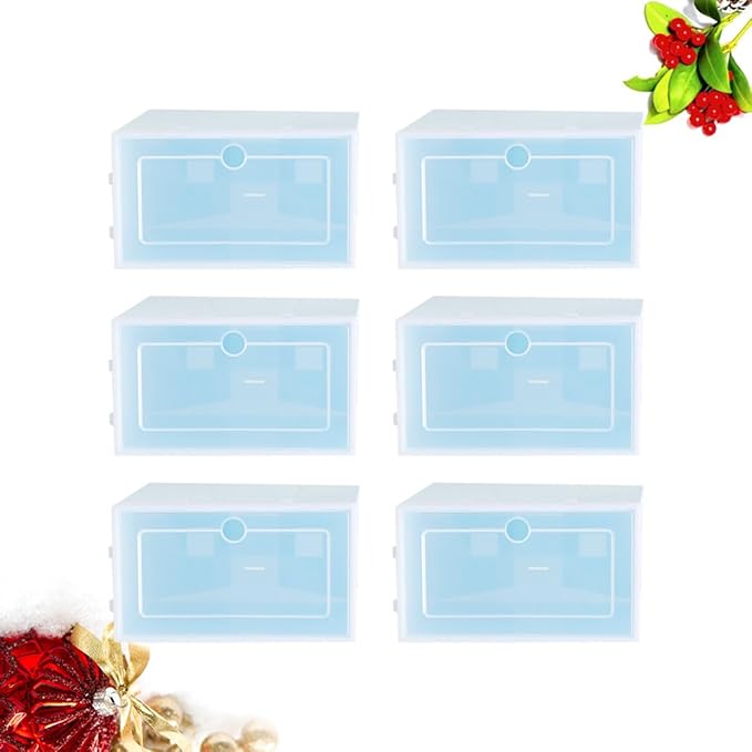 INOOMP 6pcs Small Blue Plastic Shoes Storage Boxes Stackable Thickened Shoe Containers for Closet Organization