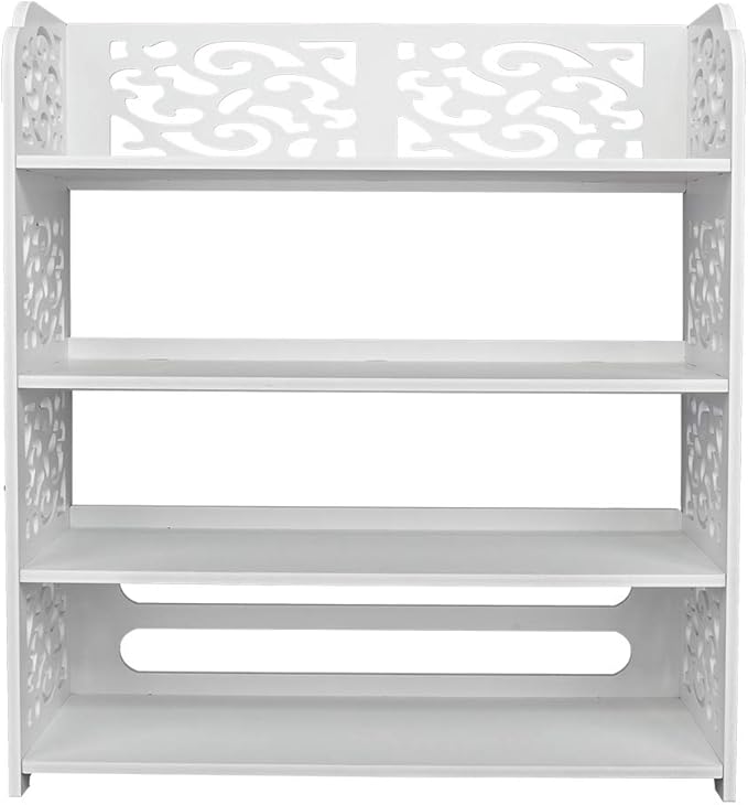 4 Tier Wood-Plastic Board Shoe Rack,Narrow Vertical Shoe Rack,Freestanding Shoe Organizer Shelf,Shoe Rack Storage Organizer,with Shelves,for Closet, Entryway, Front Door Entrance, Hallway (White)