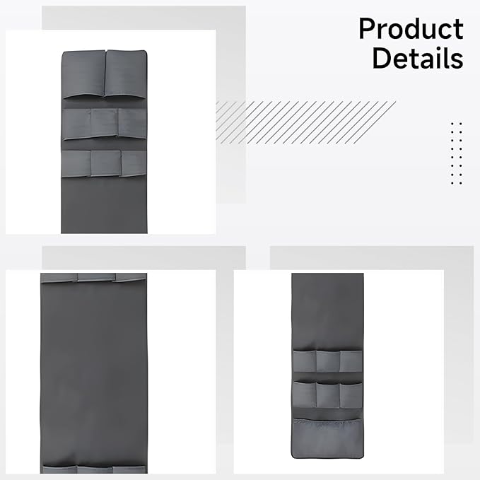 15-Pocket Fridge Storage Hanger, Gray Fabric Hanging Mini Fridge Caddy, 65 x 12.6 in / 165 x 32 cm, Over The Door Organizer for Kitchen, Pantry, Condiments, Utensils, Space Saving