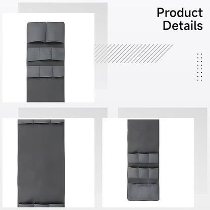 15-Pocket Fridge Storage Hanger, Gray Fabric Hanging Mini Fridge Caddy, 65 x 12.6 in / 165 x 32 cm, Over The Door Organizer for Kitchen, Pantry, Condiments, Utensils, Space Saving