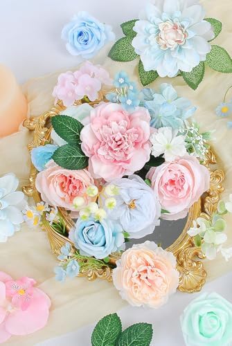 Artificial Flowers Combo Box Set Baby Blue Pink Silk Roses Dahlia Peonies - Image 2