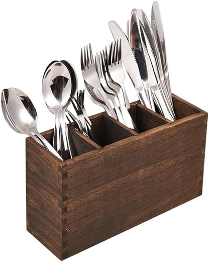 WuGeShop Heightened Wooden Silverware Holder, 4 Compartments Flatware Utensil Caddy, Great Flatware Caddy- Ideal for Kitchen, Dining, Home Party, Buffet, and More