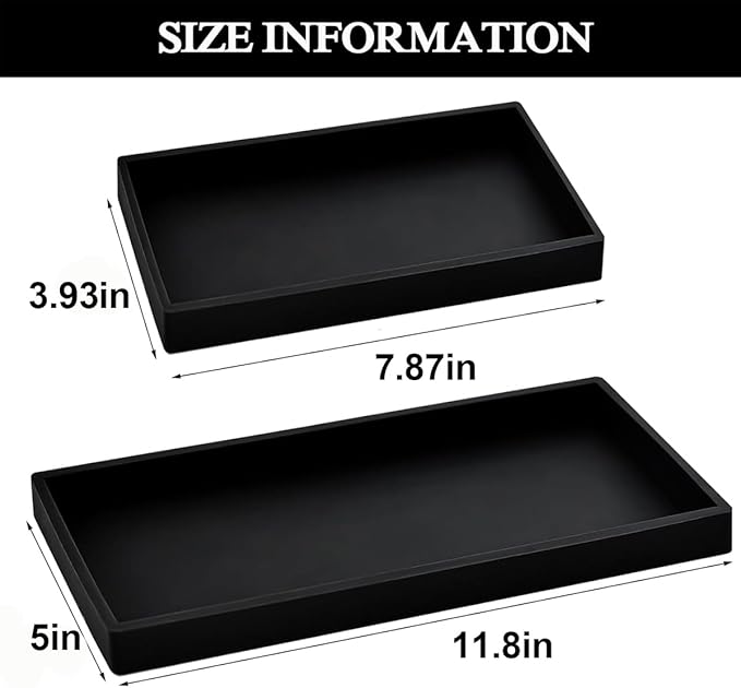 2PCS(7.87” L and 11.8” L) Silicone Soap Dispenser Tray, Kitchen soap Caddy countertop, Toilet, Black Tray for Scrubber, Lotion Bottles, Perfume, Jewelry, Candle, Key Trinket Ring-Black