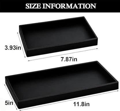2PCS(7.87” L and 11.8” L) Silicone Soap Dispenser Tray, Kitchen soap Caddy countertop, Toilet, Black Tray for Scrubber, Lotion Bottles, Perfume, Jewelry, Candle, Key Trinket Ring-Black