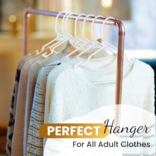 Our Modern Space 50 Pack Adult Plastic Hanger for Shirt Pants Coats Dresses Skirts Suits Jackets - Standard Thick Coat Hanger - Sturdy & Durable Design with Shoulder Grooves Hook - White - Image 2