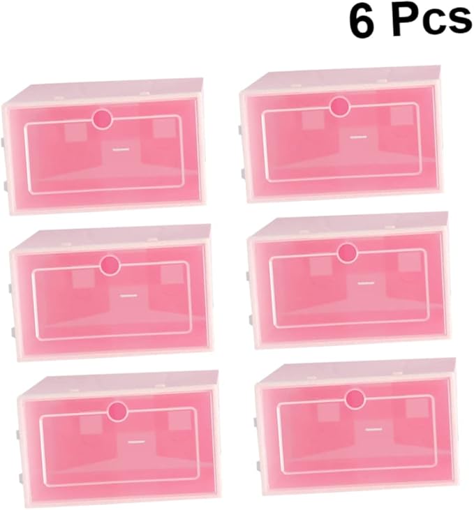 6pcs Stackable Transparent Shoe Storage Box Thicken Plastic Shoe Organizer for Closet Pink for Organizing Sneakers and Footwear