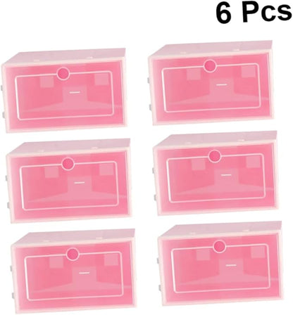 6pcs Stackable Transparent Shoe Storage Box Thicken Plastic Shoe Organizer for Closet Pink for Organizing Sneakers and Footwear