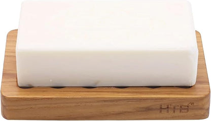 Slotted Bar Soap Holder Teak Wood by HTB, Kitchen Wooden Sponge Holder, Self Draining Soap Dish for Shower, Sink, Bathroom, Bathtub, RV