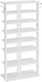 HOOBRO Vertical Shoe Rack, 8 Tier Wooden Shoe Storage Organizer with Hooks, Narrow Shoe Tower for 16 Pairs, Space Saving, for Entryway, Living Room, Bedroom, White WT750XJ01
