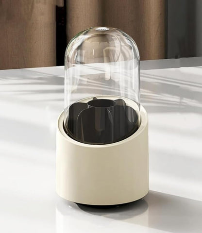 Fantasee 360° Rotating Makeup Brush Organizer, 7-Compartment Storage with Transparent Dustproof Cover, Cosmetic Tools Storage Holder for Bathroom Vanity Countertop (Neutral Beige, Cylindrical)