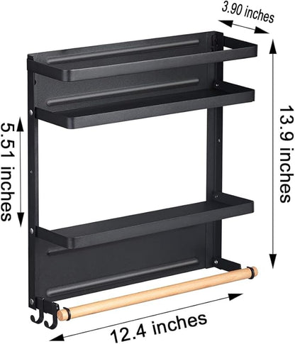 Magnetic Spice Rack Organizer Single Tier Refrigerator Spice Storage Shelf, Easy to Install The Side of The Refrigerator Can Hold spices, Jar of Olive Oil (Black L)