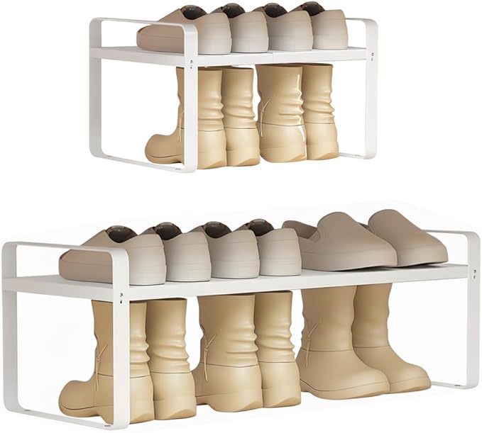 Expandable 1-Tier Metal Shoe Rack (H:10"), Adjustable Width 14.9"-23.6", Heavy-Duty Free-Standing Shoe Organizer for Closet, Entryway & Small Spaces – Single Pack