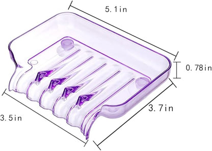 Purple Rectangular Soap Dish, 5.1 x 3.7 Inches, Plastic, Suction Cup, Space-Saving, Drainable, Bathroom & Shower Soap Holder