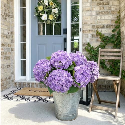 5 Pcs Purple Hydrangea Artificial Flowers, Latex Real Touch Faux Hydrangeas - Image 5
