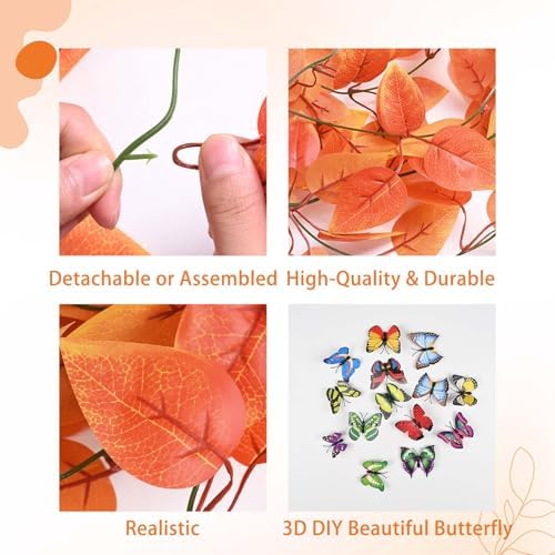 BLEUM CADE Fake Hanging Plants, 2pcs Artificial Hanging Plant, Faux Orange Vines Hanging Plant for Wall Home Living Room Indoor Outdoor Fall Decor (No Baskets) - Image 7