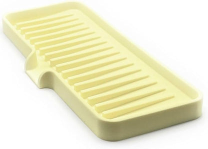 Silicone Soap Dish Tray and Sponge Holder with Drain Chute, Rectangular, Kitchen and Bathroom Sink Organizer (Pale Yellow, 9"x3.5")