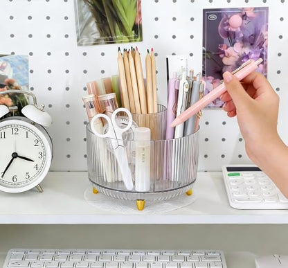 360 Degree Rotating Desktop Organizer,Makeup Brushes,Pencils,Desktop Stationery Storage Rotating Rack,Premium Plastic Organizer For Office,School And Home (Transparent color)