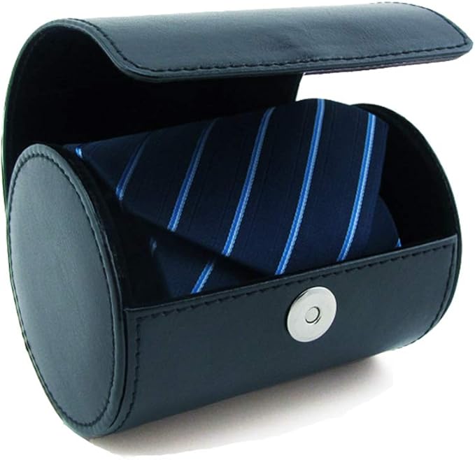 WAJJ Men's Necktie Travel Case, Tie Anti-Wrinkle Organizer Box - Formal Cylinder Shape (Blue)