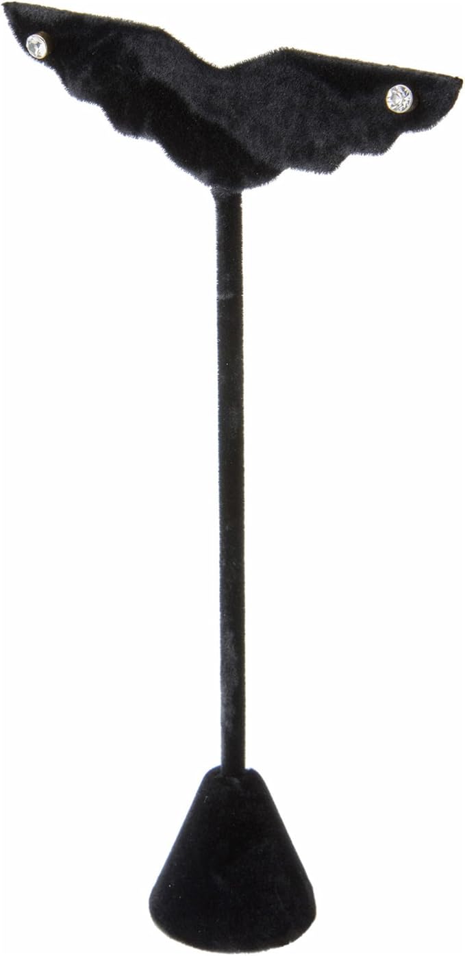Plymor Black Velvet Wing Shaped, Three Pair Earring Display Stand, 3" W x 1.25" D x 6.75" H (Pack of 3)