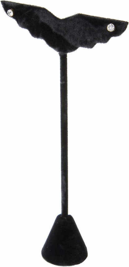 Plymor Black Velvet Wing Shaped, Three Pair Earring Display Stand, 3" W x 1.25" D x 6.75" H