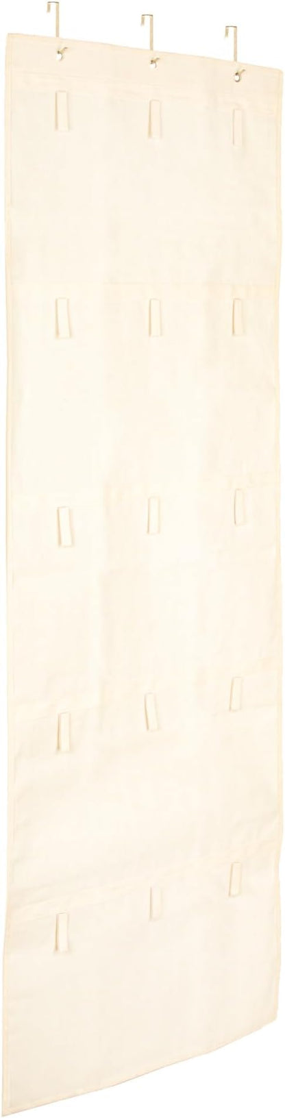 Household Essentials Over the Door Cotton Blend Cap and Hat Organizer with 15 Velcro Hangers, Natural