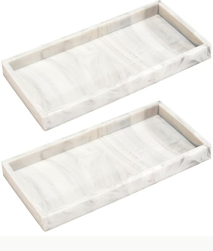 DNC Silicone Bathroom Tray for Counter, 2PC 7.9" Small Vanity Tray for Countertop, Kitchen Sink Soap Tray for Dish Holder Dispenser Toilet Tank Desk Organizer