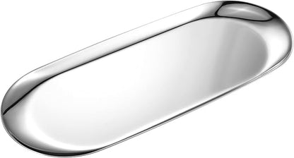 Silver Oval Vanity Tray, Stainless Steel Jewelry Tray, Bathroom Tray, Makeup Cosmetic Trays,Towel Napkin Tray,Storage Organizer,11.8 x 4.8 inches (L*W), Large