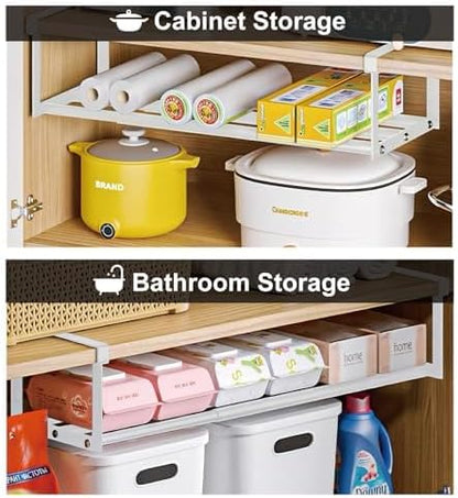 Expandable Shoe Rack Organizer - Adjustable Shoe Rack & Under Cabinet Shelf - for Shoe or Clothing Storage and Organization, Under Shelf Storage (Black,2 Pcs)