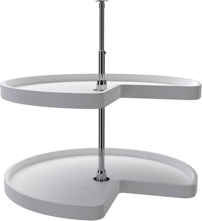 Rev-A-Shelf 32" Kidney Shaped Dual Tier Lazy Susan Organizer for Corner Base Kitchen Cabinets, Plastic Home Storage Shelves, 32" W x 22.43" D x 26" H, White, 6472-32-11-52