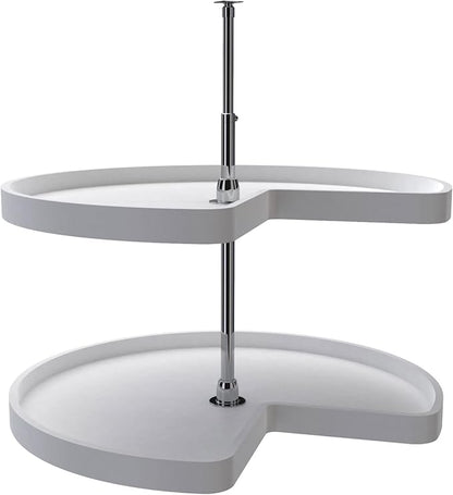 Rev-A-Shelf 32" Kidney Shaped Dual Tier Lazy Susan Organizer for Corner Base Kitchen Cabinets, Plastic Home Storage Shelves, 32" W x 22.43" D x 26" H, White, 6472-32-11-52
