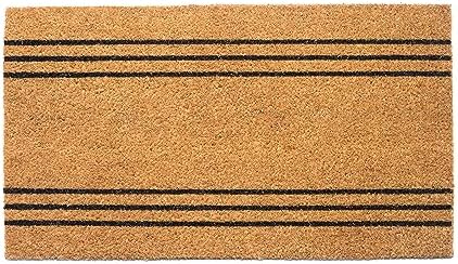 Coco Coir Door Mat Plain Welcome Mat with Stripes Beige 30x17 by EcoLiving